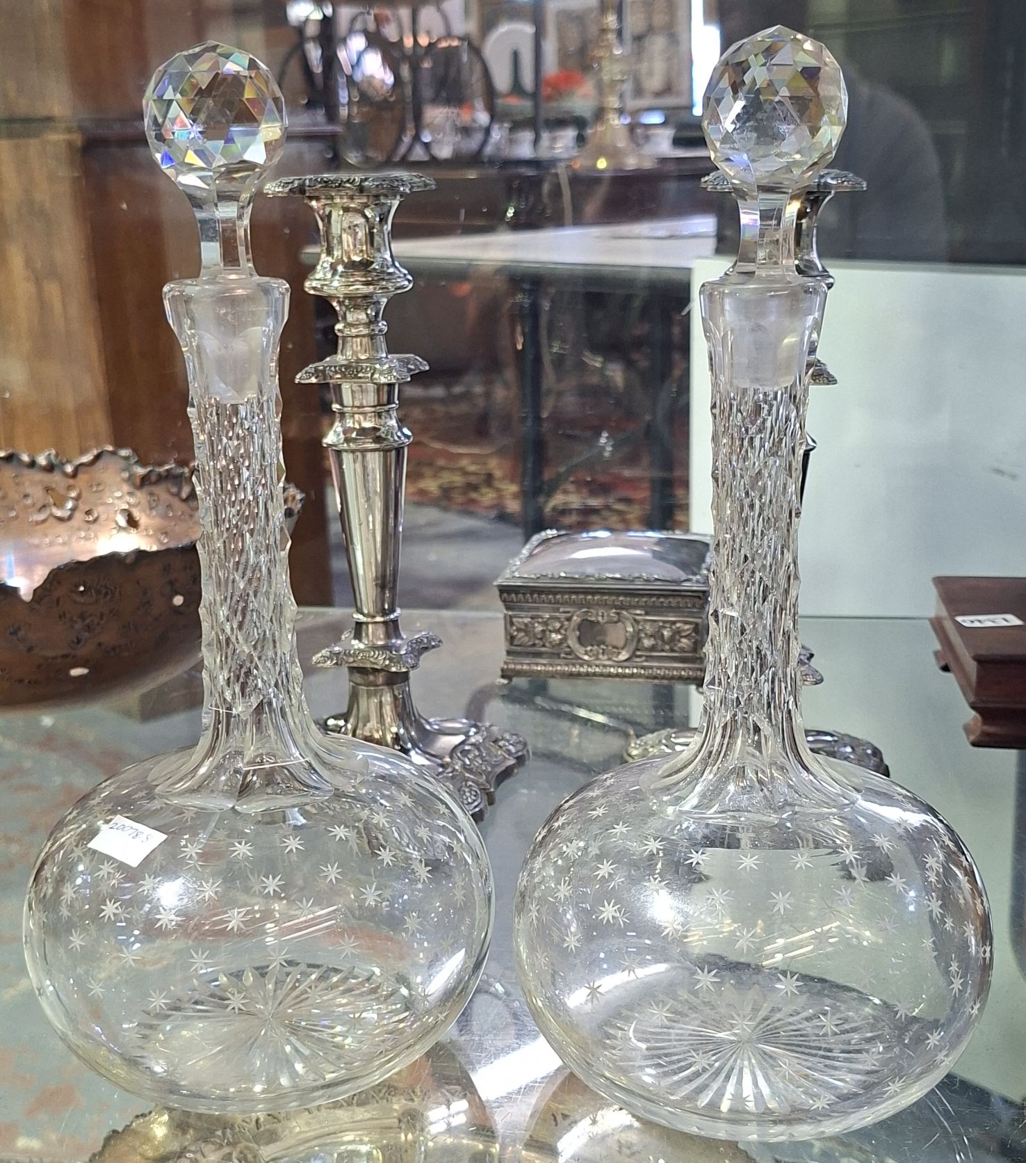 1342 · TWO CRYSTAL STAR DESIGN DECANTERS