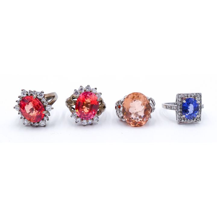 4pc Ornate Sterling & Stone Rings in Boxes