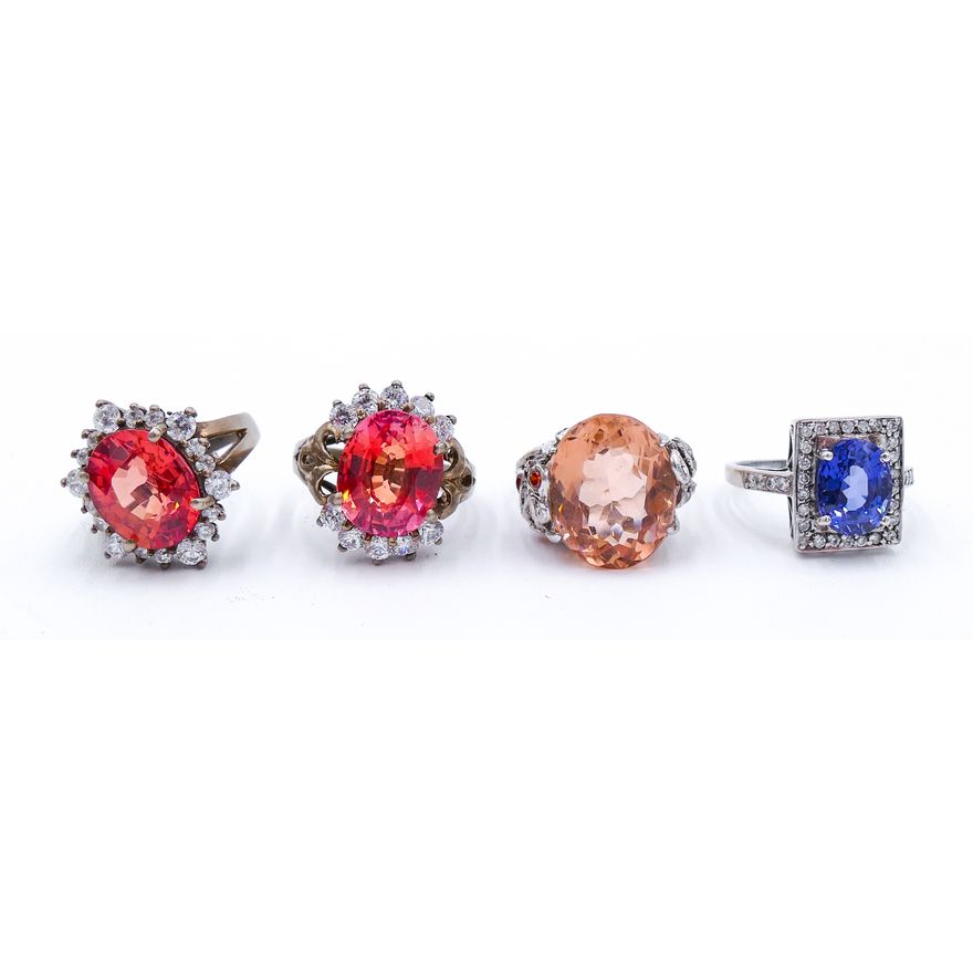 4pc Ornate Sterling & Stone Rings in Boxes