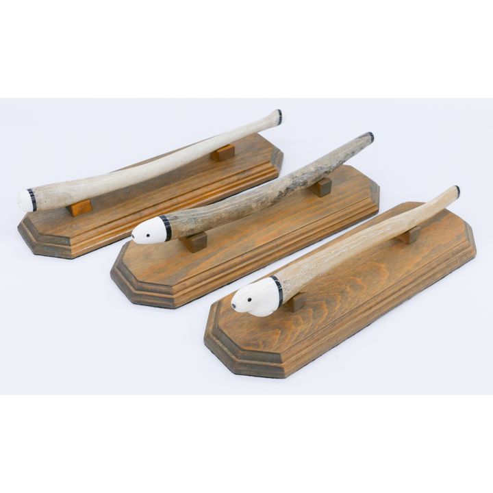 3pc Inuit Eskimo Scrimshawed Oosik on Stands