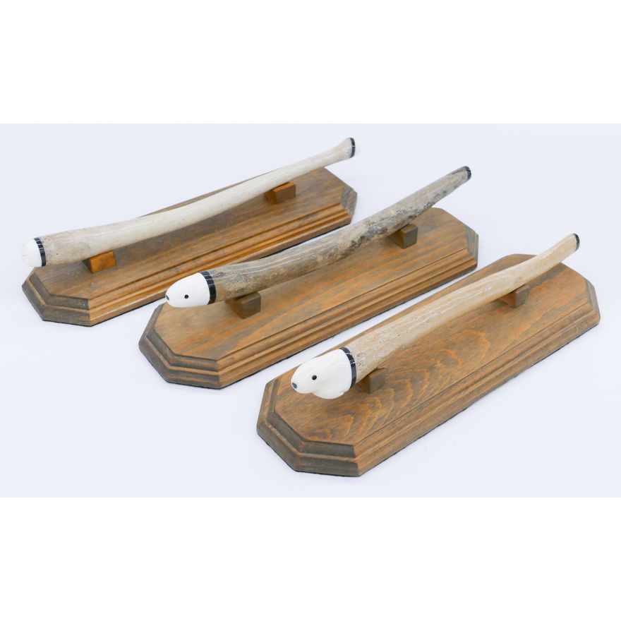 3pc Inuit Eskimo Scrimshawed Oosik on Stands