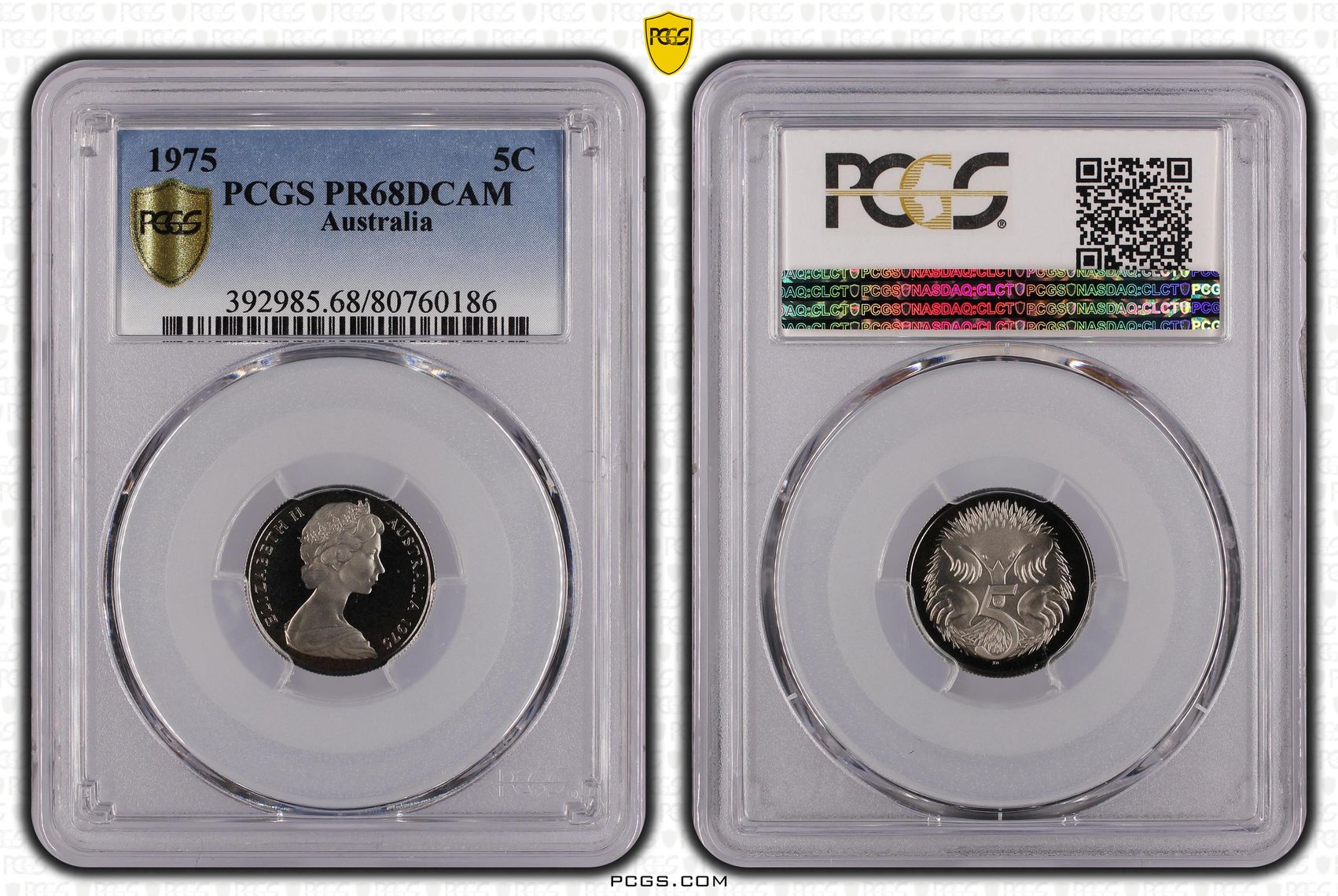 Elizabeth II, Five Cent, 1975, PCGS PR68DCAM