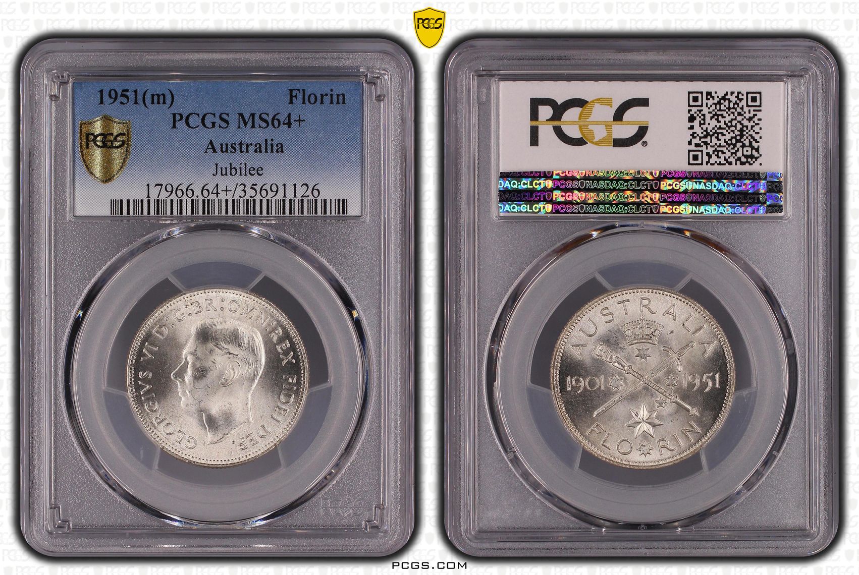 George VI, Florin, 1951(m), PCGS MS64+