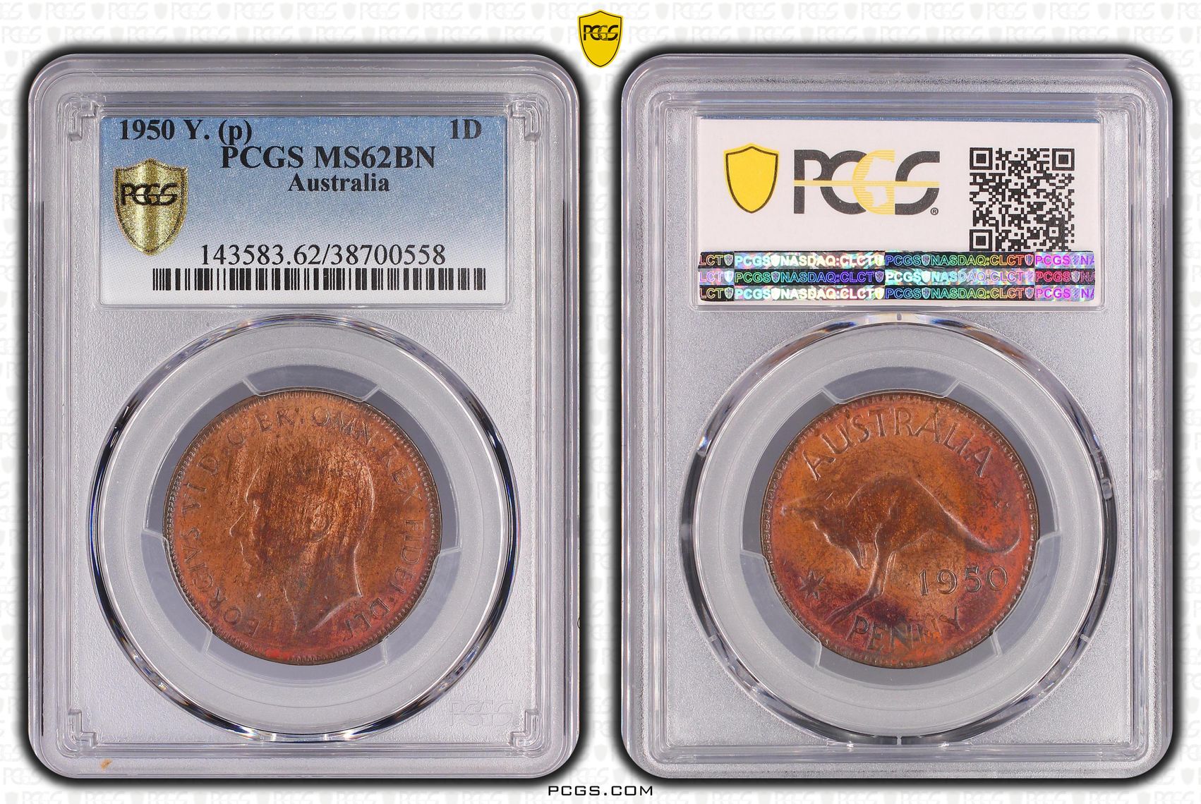 George VI, Penny, 1950 Y. (p), PCGS MS62BN