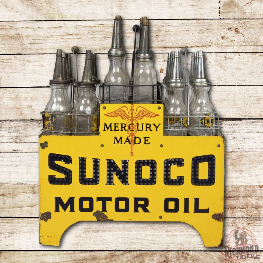 Sunoco Motor Oil w/ Mercury Made Logo Porcelain 24-Bottle Rack