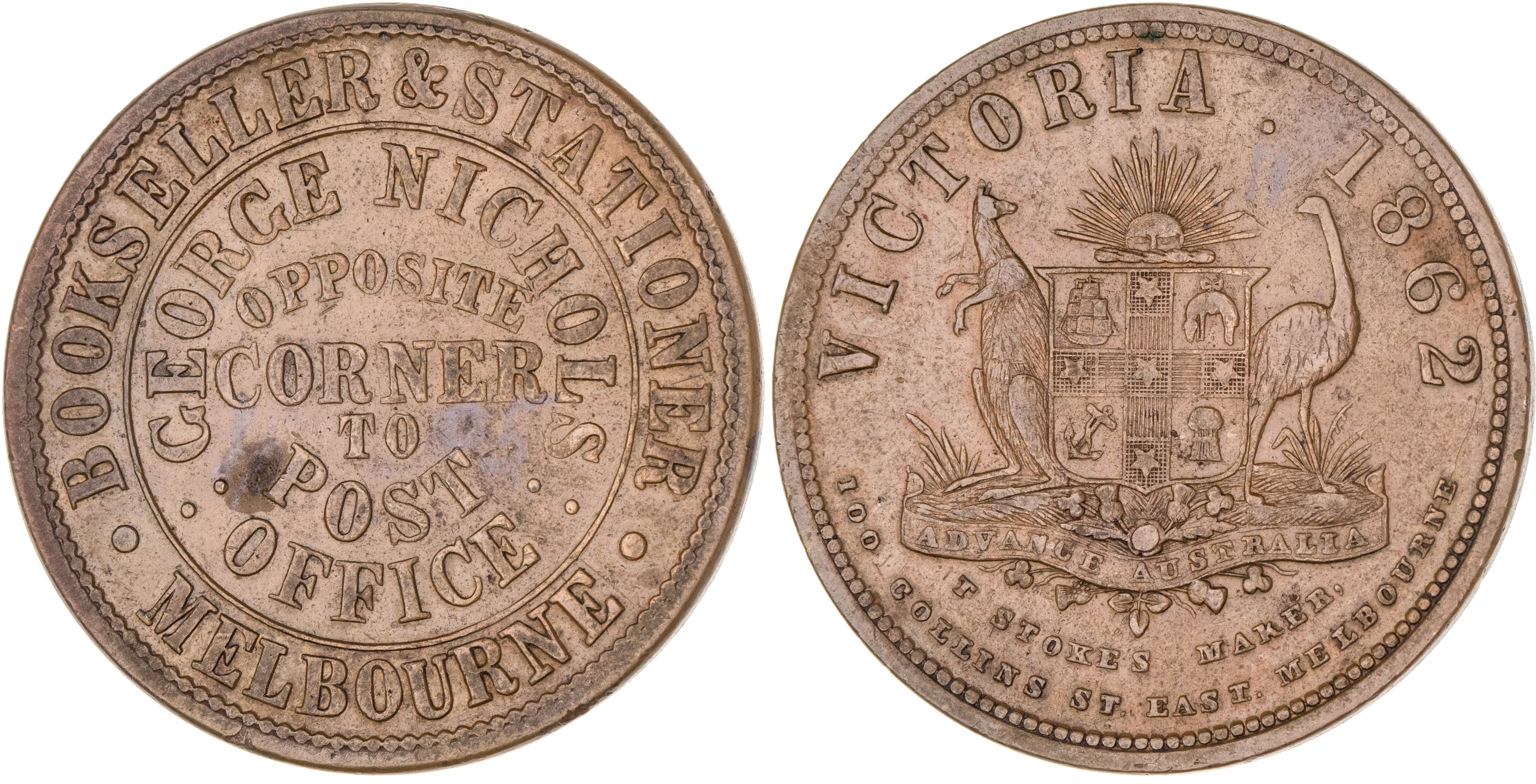 Melbourne, Victoria, George Nichols, Penny, 1862, EF