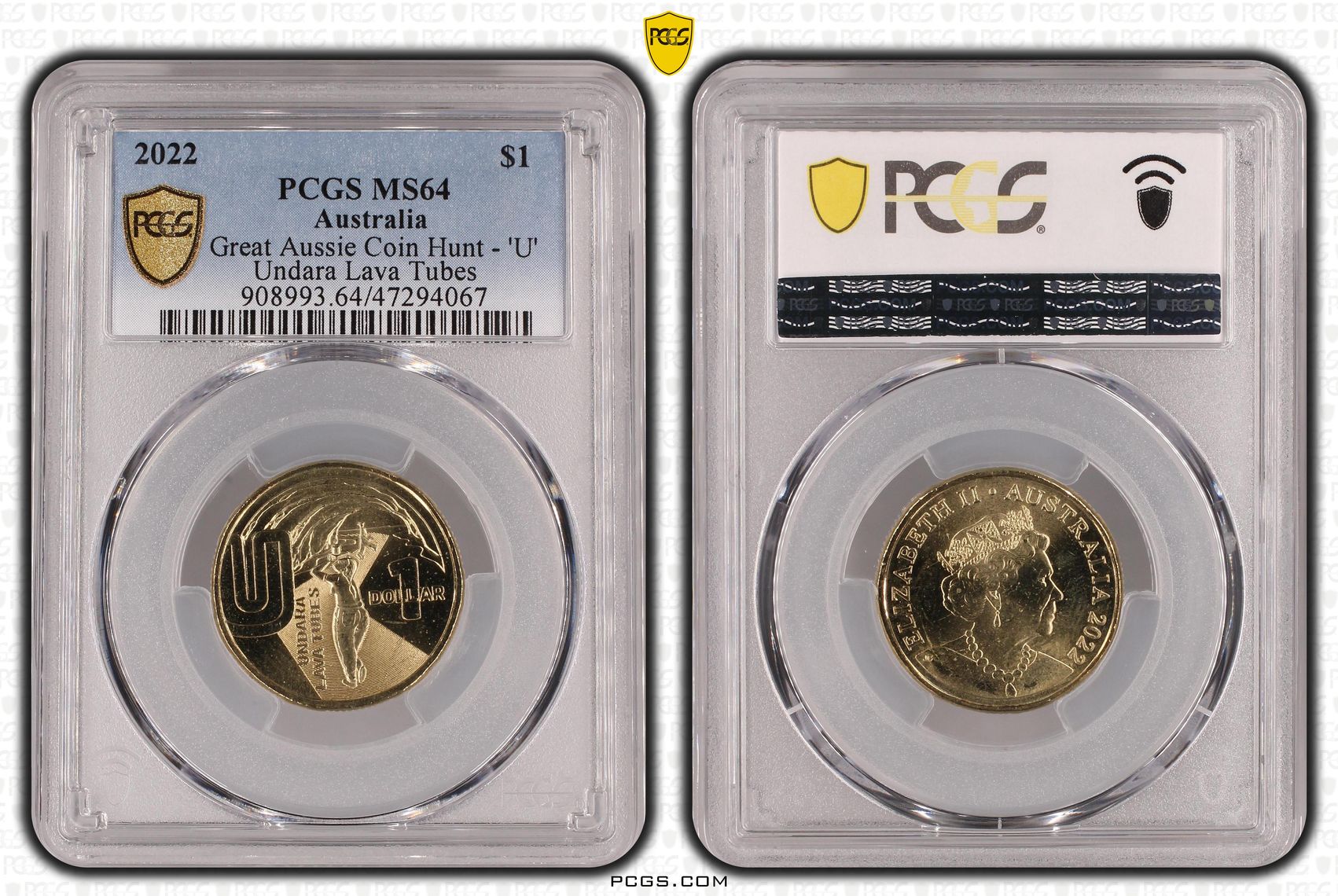 Great Aussie Coin Hunt - 'U', One Dollar, 2022, PCGS MS 64