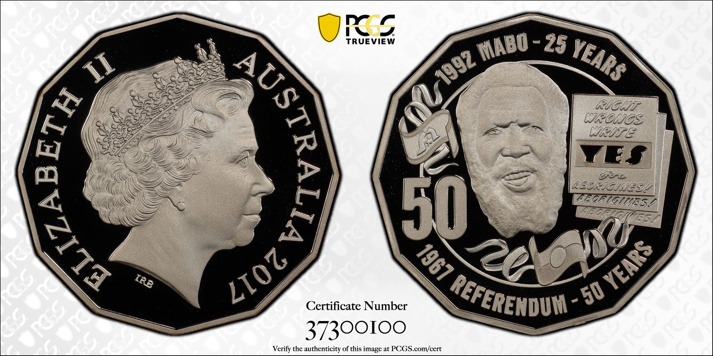 2017 Australia Fifty Cent, 50c Silver MABO Pride & Passion - Yes for Aborigines Ag PCGS - PR70DCAM POP 28/0 -100