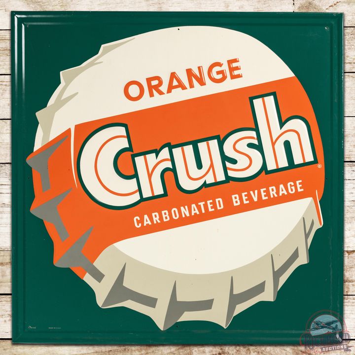 35" Orange Crush "Carbonated Beverages" SST Sign w/ Bottle Cap Logo - 8.9