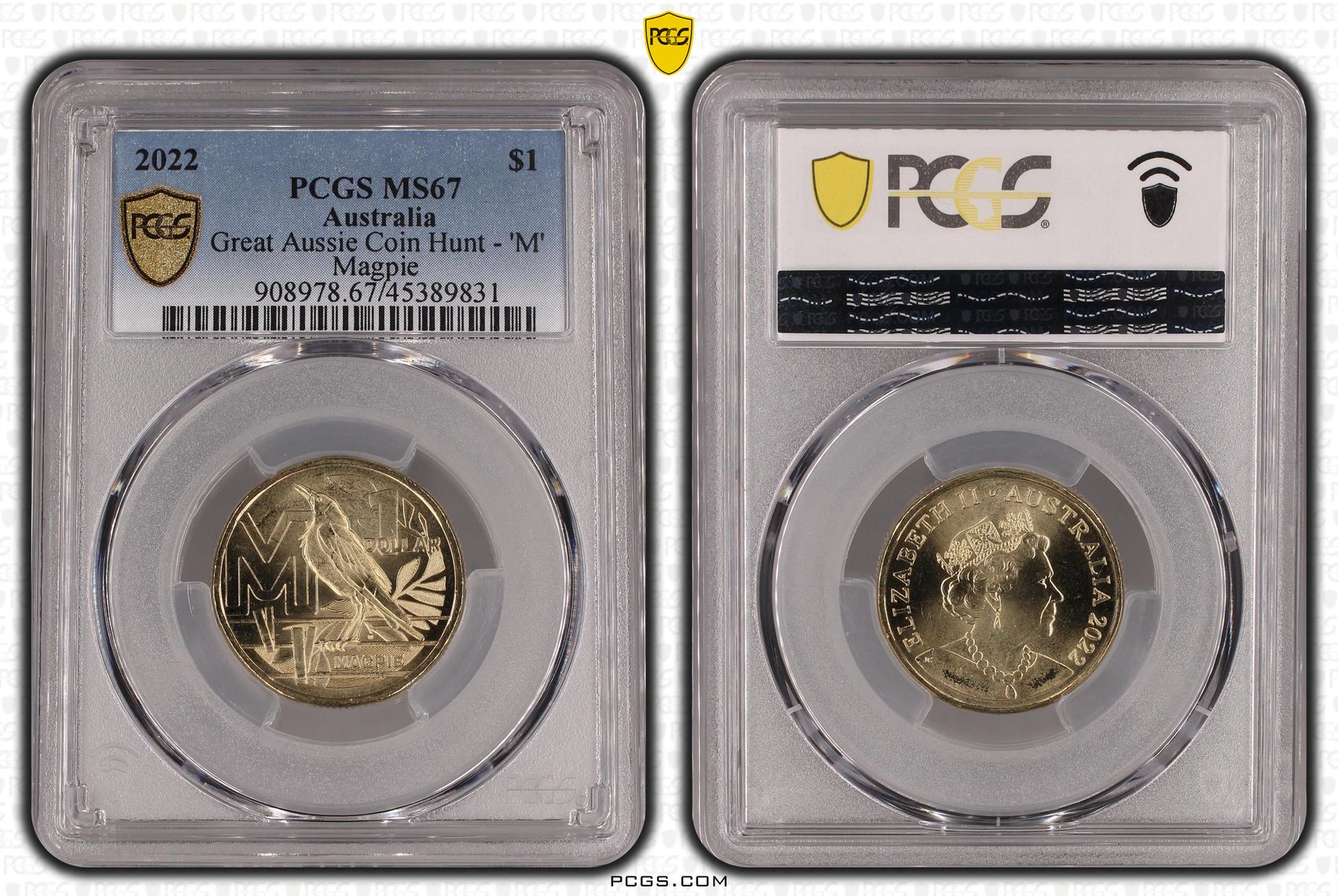 2022 Australia One Dollar, $1 Great Aussie Coin Hunt - 'M' PCGS - MS67 POP 2/0 -831