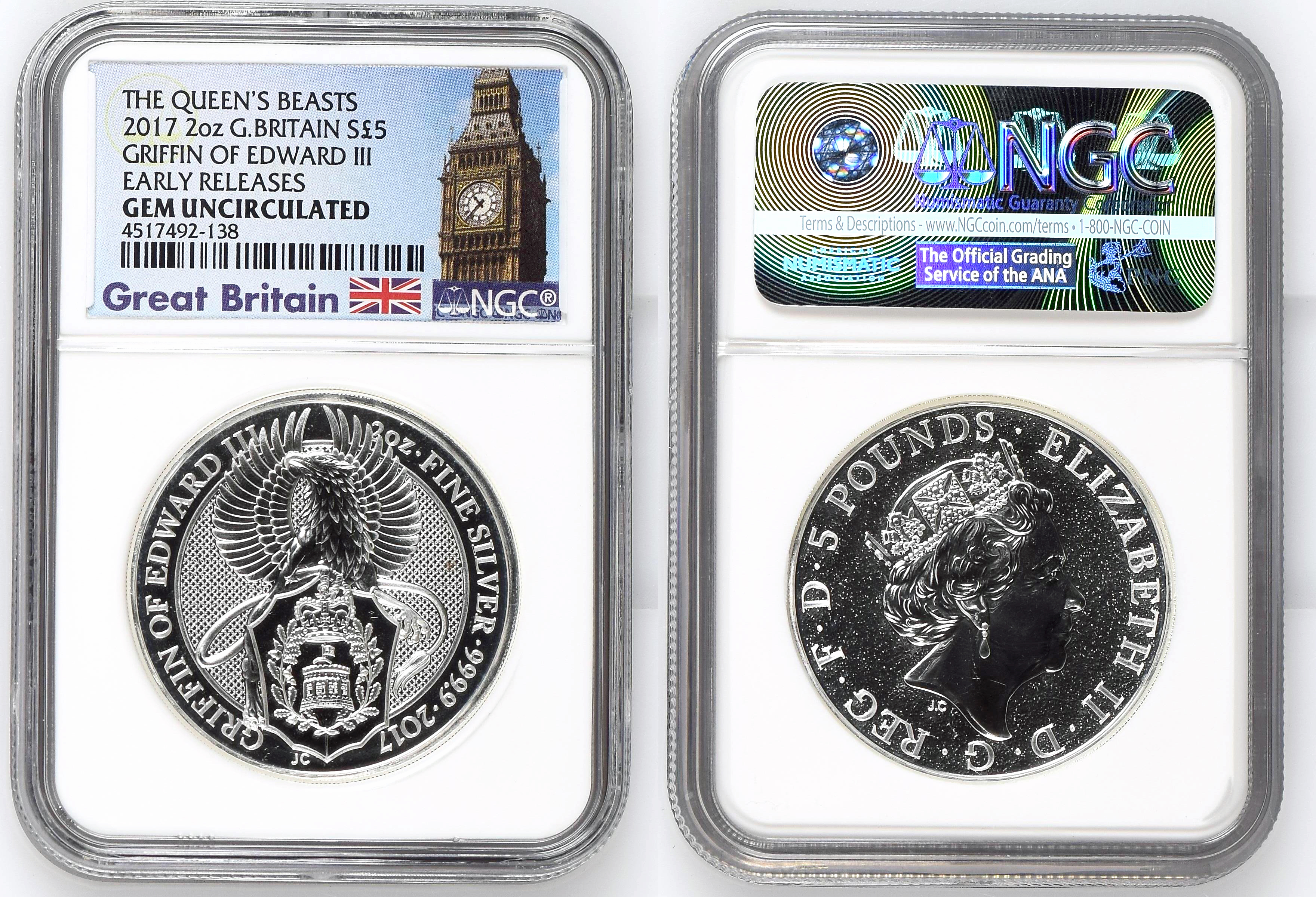 Great Britain, Griffin Of Edward III, Five Pound, 2017, NGC GEM UNCIRCULATED