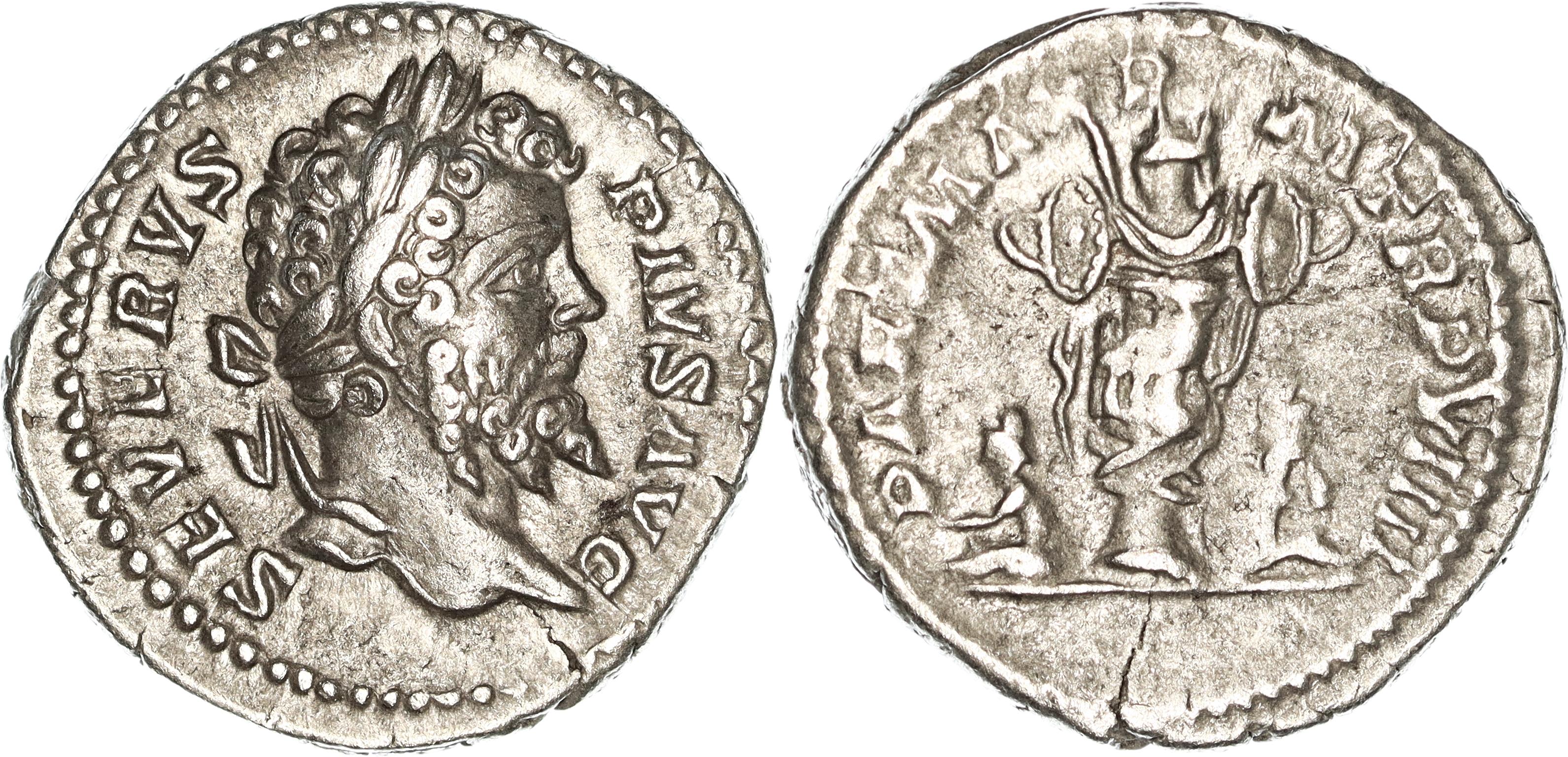 Roman Empire, Septimius Severus, Silver Denarius, 201 AD, VF