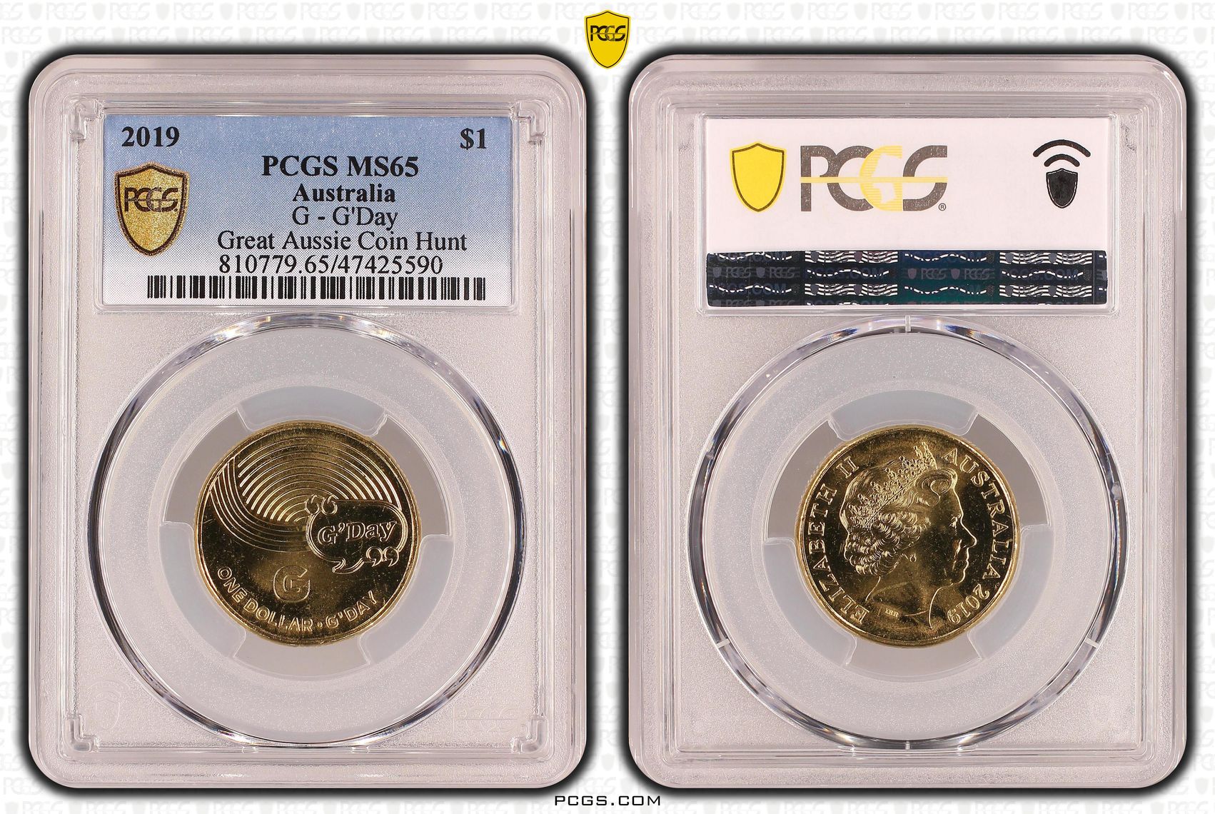 G - G'Day - Great Aussie Coin Hunt, One Dollar, 2019, PCGS MS 65