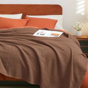 PHF 100% COTTON WAFFLE WEAVE BLANKET KING SIZE 104" X 90" - LIGHTWEIGHT COZY WASHED SOFT BREATHABLE THROW - PERFECT LAYER FOR COUC