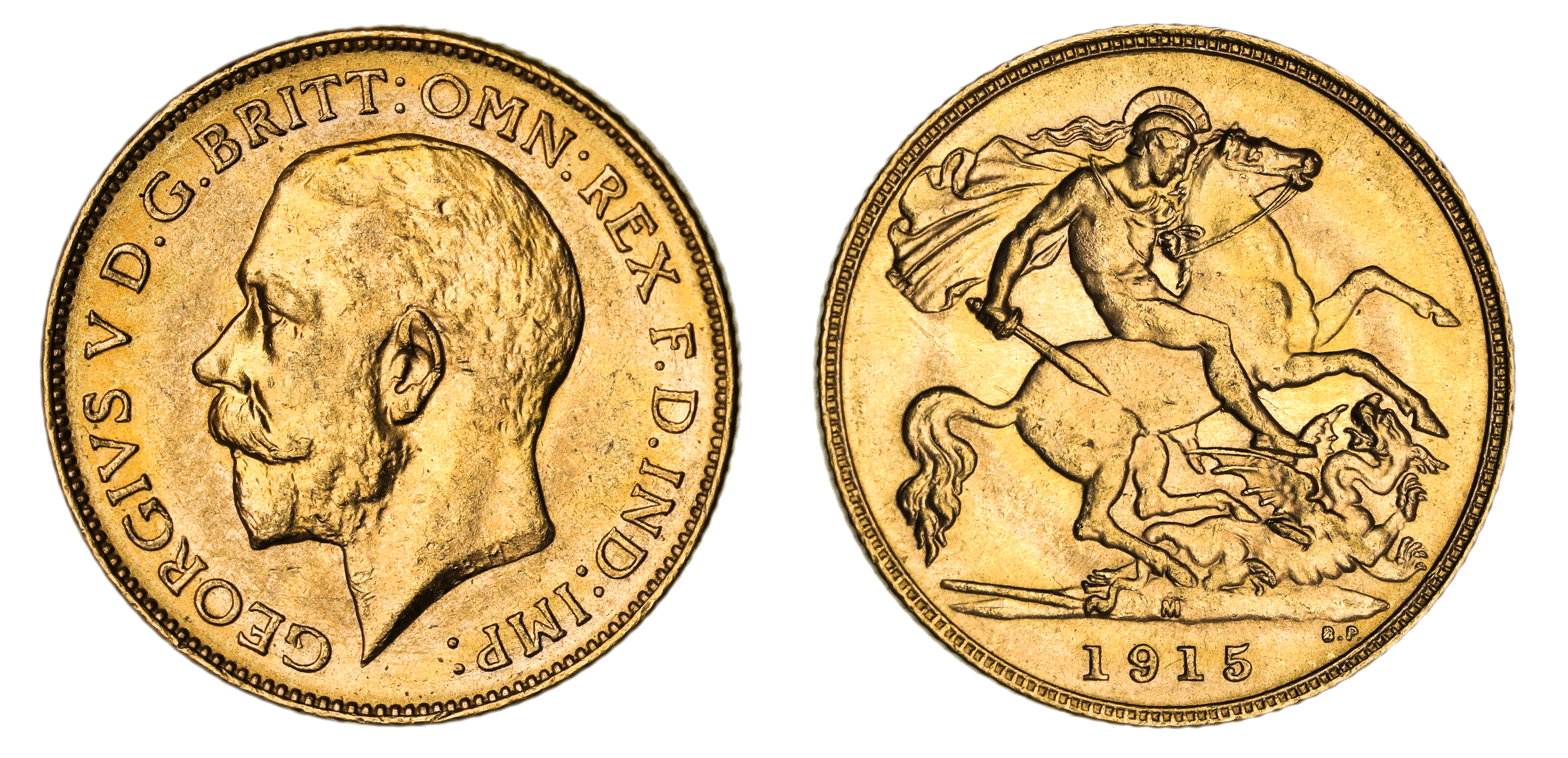 George V, St. George Reverse - Melbourne Mint, Half Sovereign, 1915, CHU