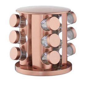 12 Jars Copper Spice Rotating Rack Spice Carousel |11 SPICE BOTTLES