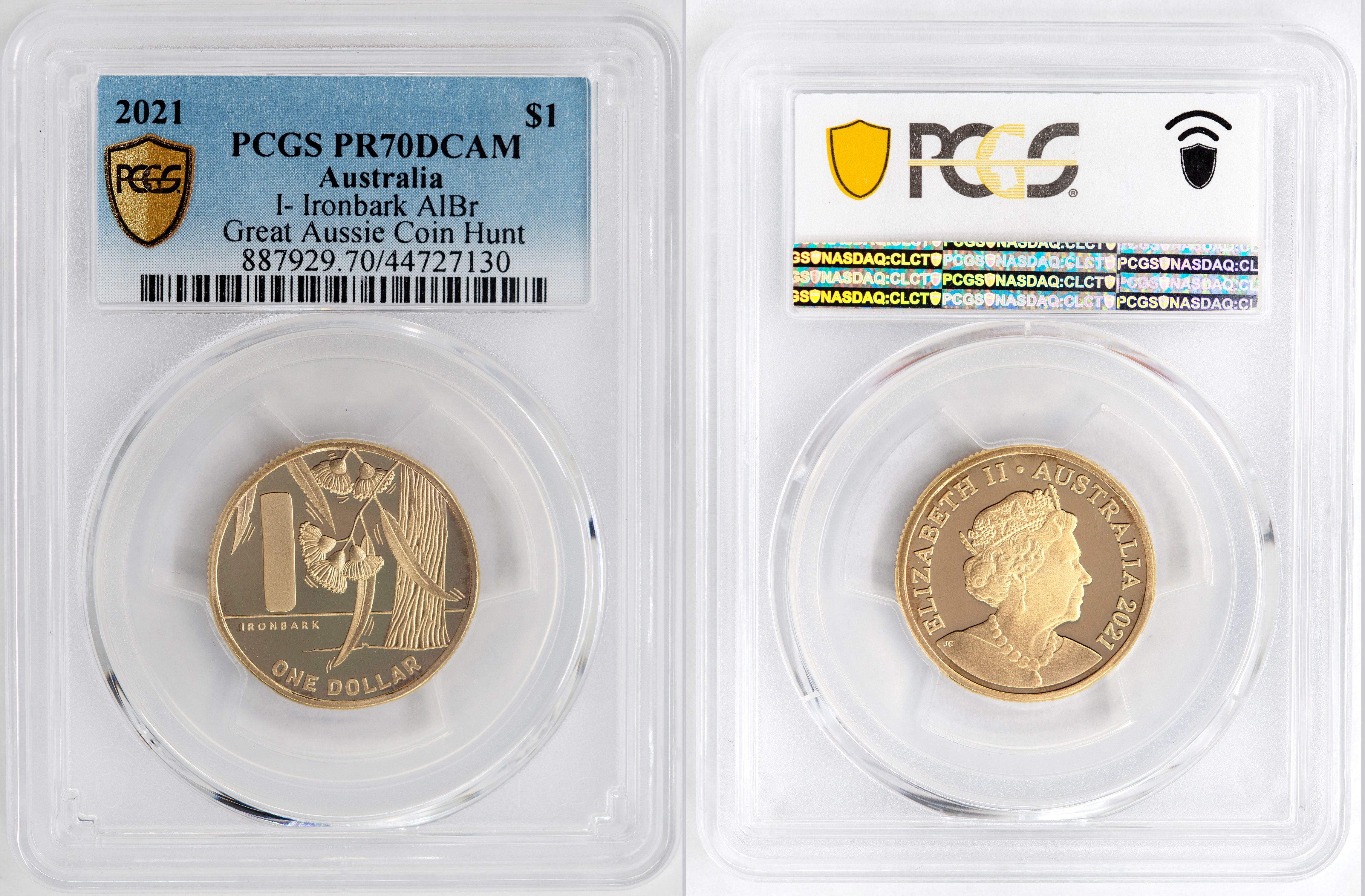 Elizabeth II, I- Ironbark AlBr, POP 18/0, One Dollar, 2021, PCGS PR70DCAM