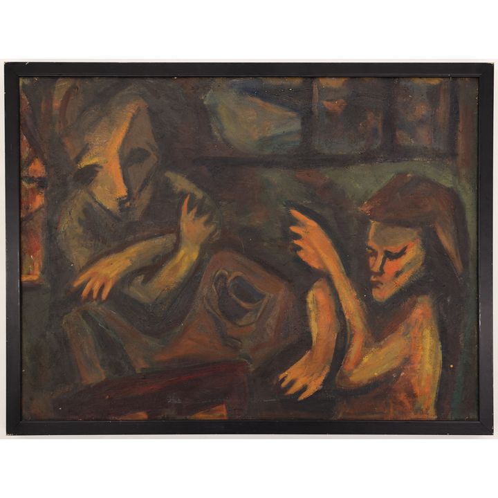 Byron Gardner ''Dark Figures'' 1950's Oil on Canvas Framed 19''x25''