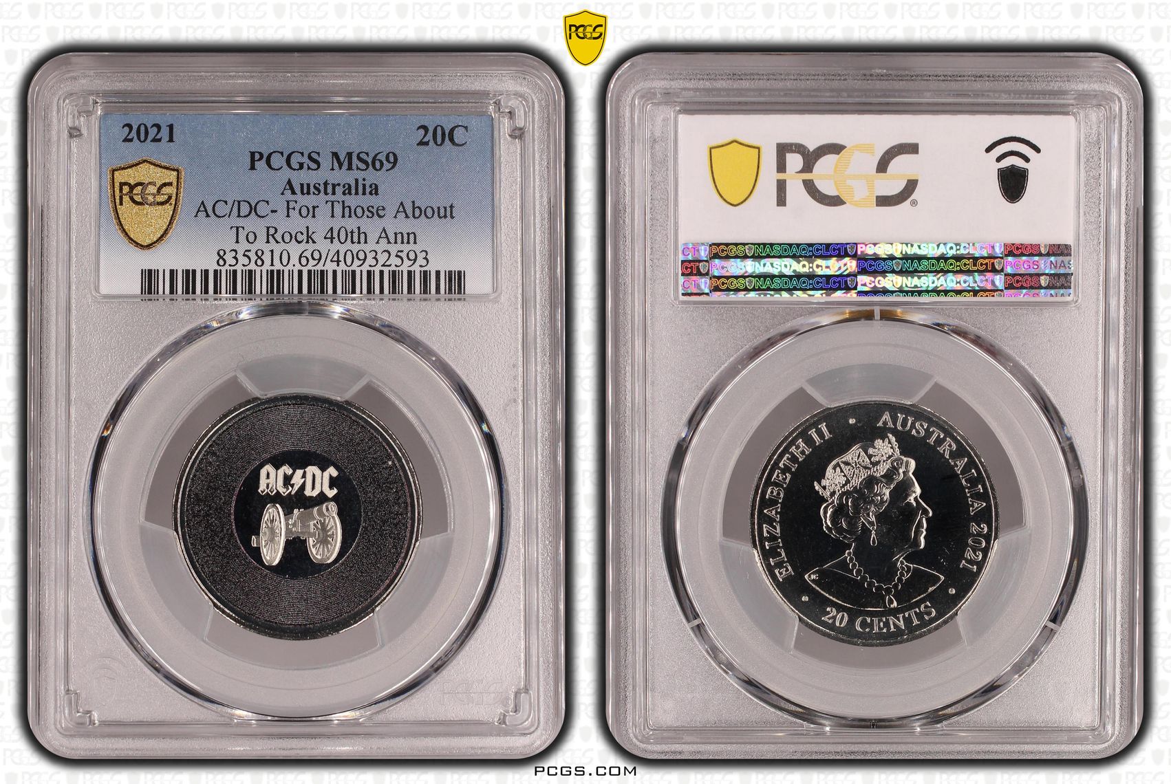 296 · AC/DC- For Those About To Rock, Twenty Cent, 2021, PCGS MS69
