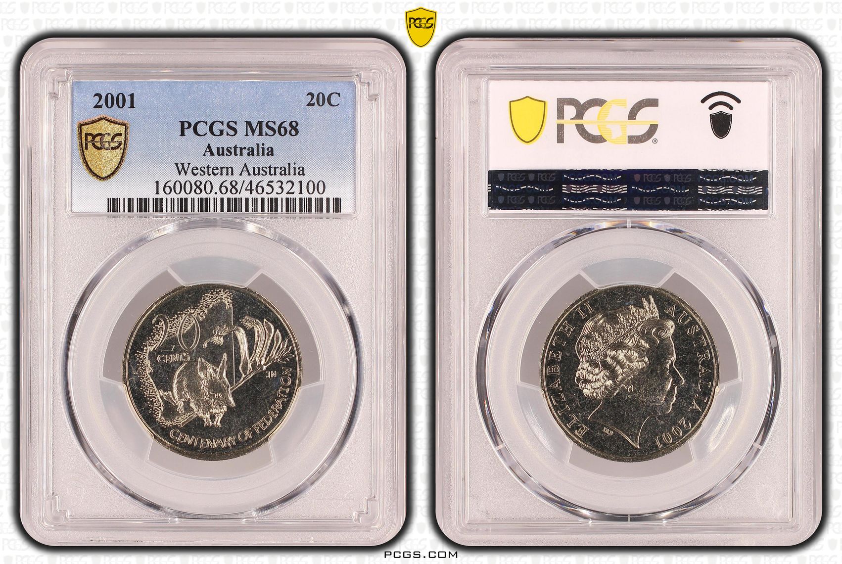 Western Australia, Twenty Cent, 2001, PCGS MS68