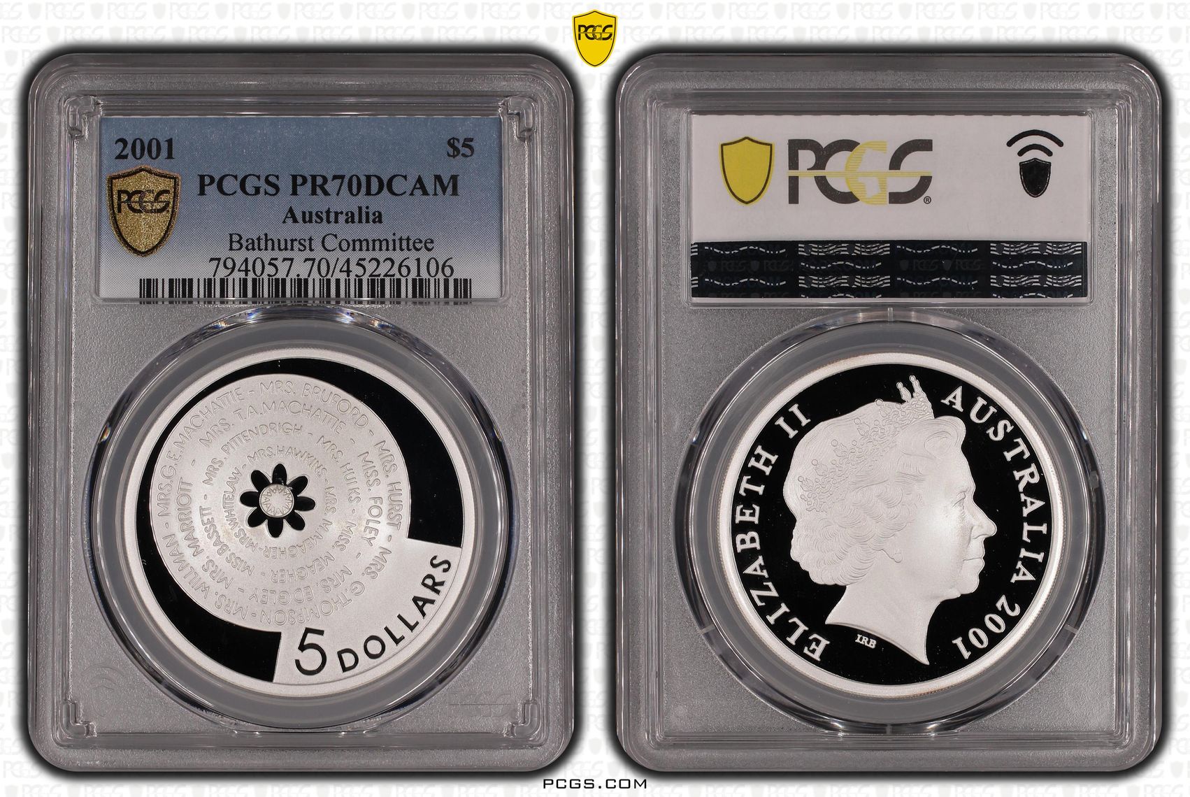 2001 Australia Five Dollar, $5 Silver Bathurst Committee PCGS - PR70DCAM POP 2/0 -106