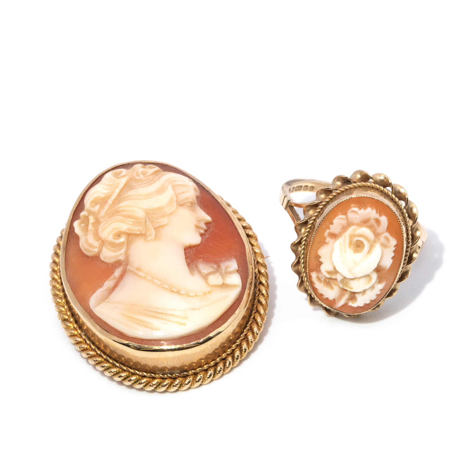 9ct Cameo Ring and Brooch