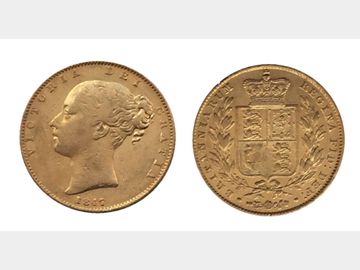 1847 Queen Victoria Young Head London Mint Shield Gold Sovereign.