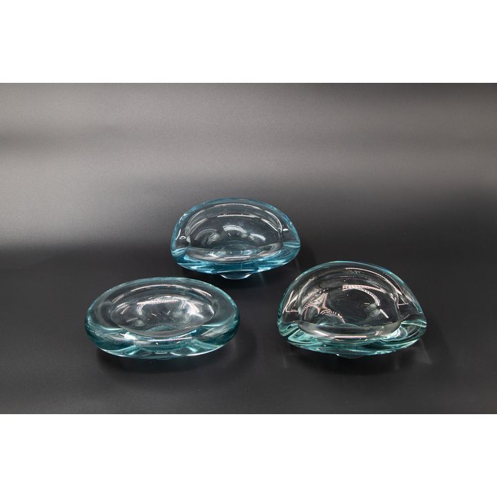 Per Lütken for Holmegaard - Two blue tinted blown glass ash trays and a similar bowl
