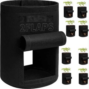 15GAL(2 FLAPS) TCBWFY 8 PACK POTATO GROW BAGS WITH 2 FLAPS 15 GALLON,HEAVY DUTY 14OZ/YD PLANTER POT WITH STURDY HANDLES AND 2 HARV