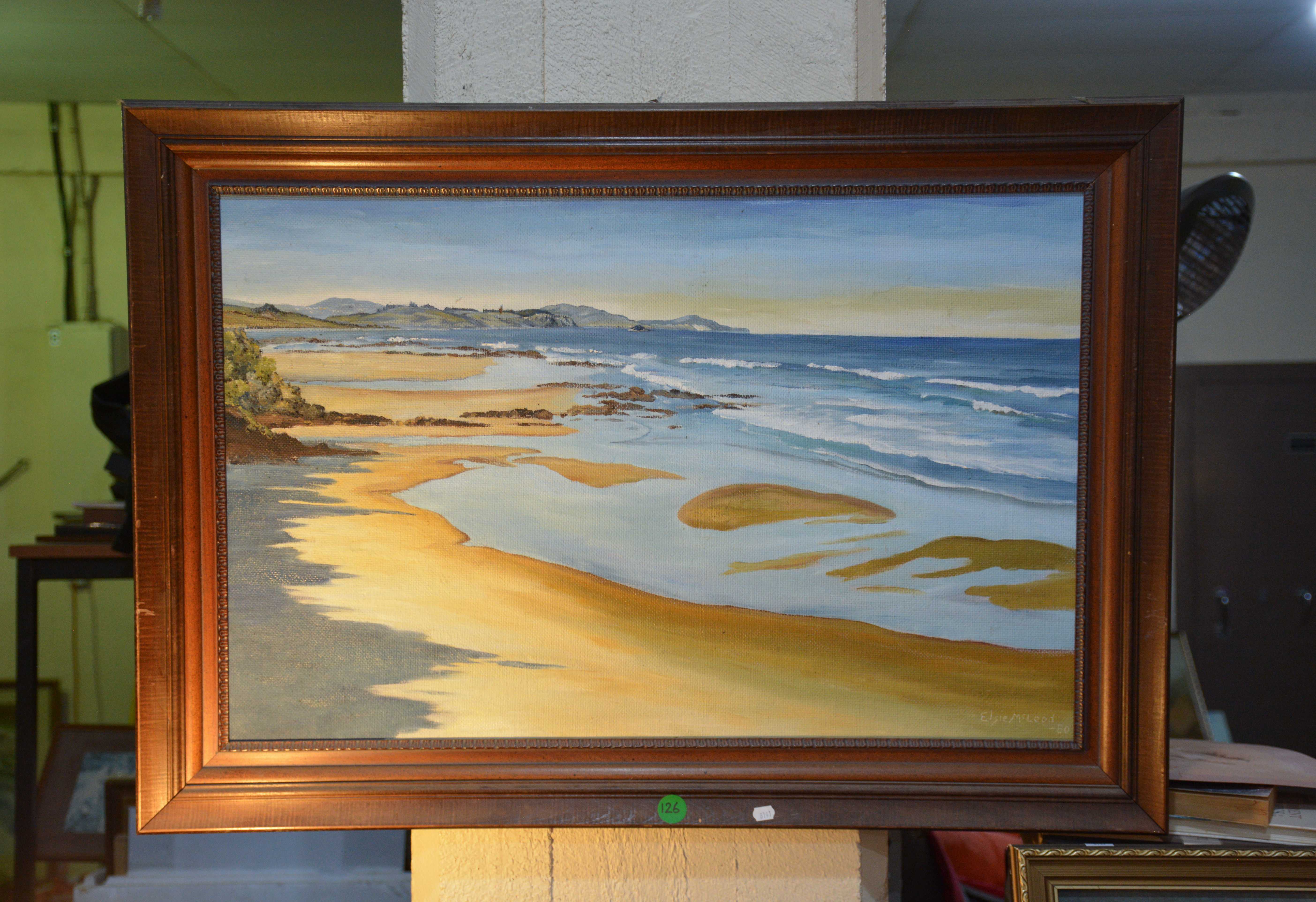 Beach Scene Painting - Elsie McLeod 1980 — sold at auction in New Zealand for $60