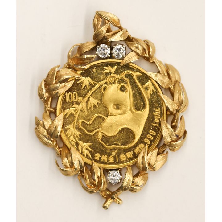 Chinese Gold 1985 Panda 1oz Coin Diamond Pendant