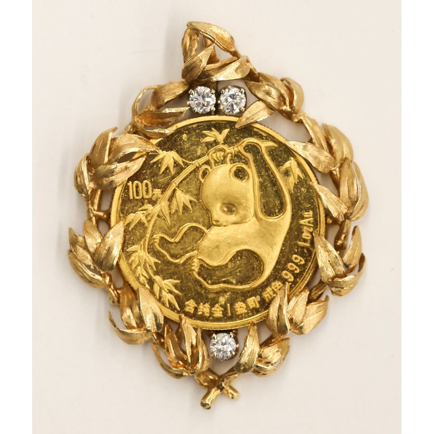 Chinese Gold 1985 Panda 1oz Coin Diamond Pendant