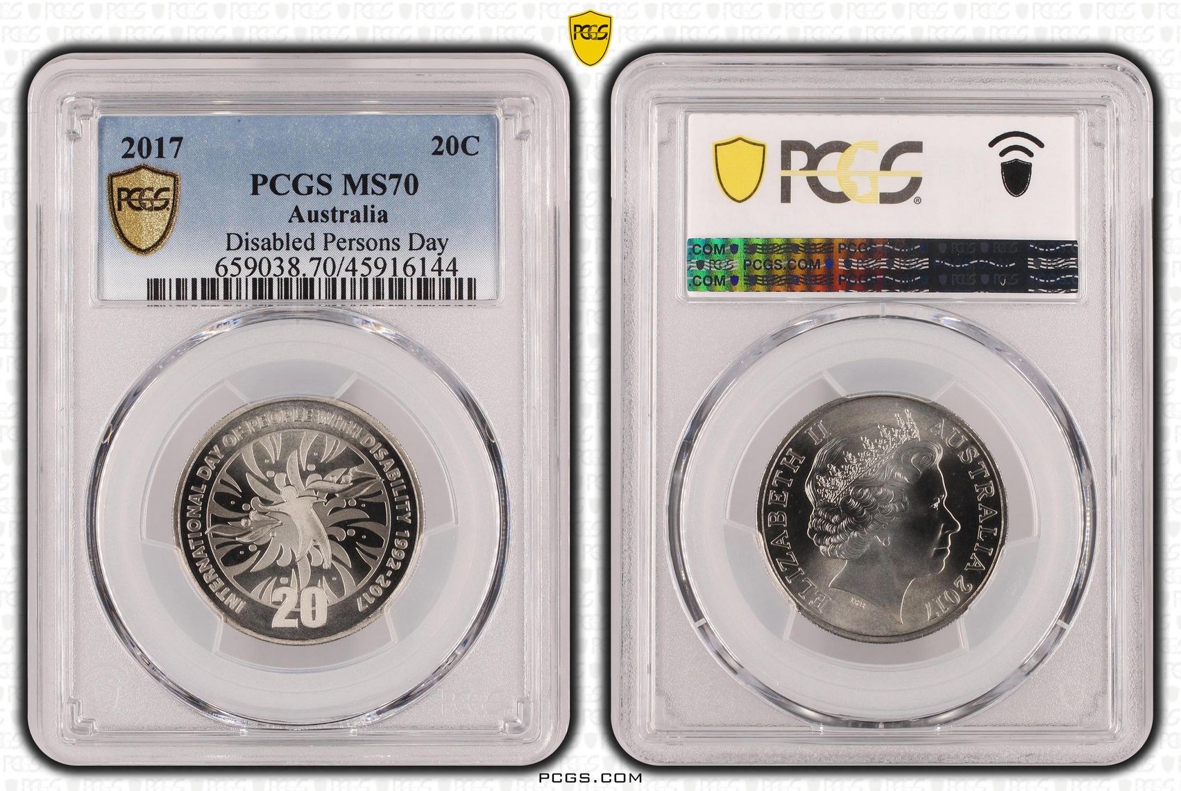 Elizabeth II, Disabled Persons Day, POP 13/0, Twenty Cent, 2017, PCGS MS 70