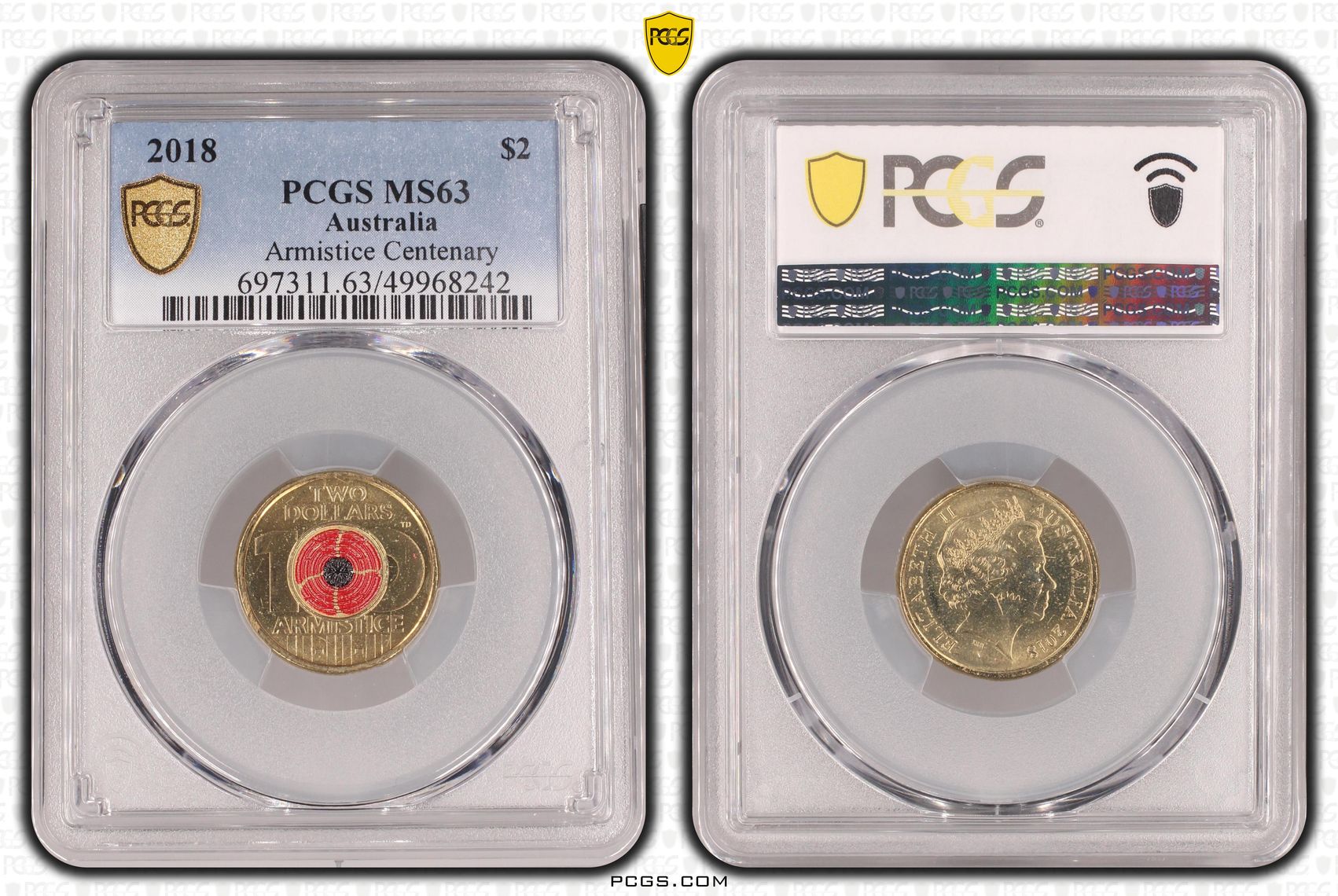 Armistice Centenary , Two Dollar, 2018, PCGS MS63