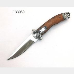 FLICK KNIFE WITH WOODEN HANDLE WINDOW SMASHER AND NYLON SHEATH TOTAL LENGTH 22CM BLADE 8.5CM FB3050 - 51230/14381