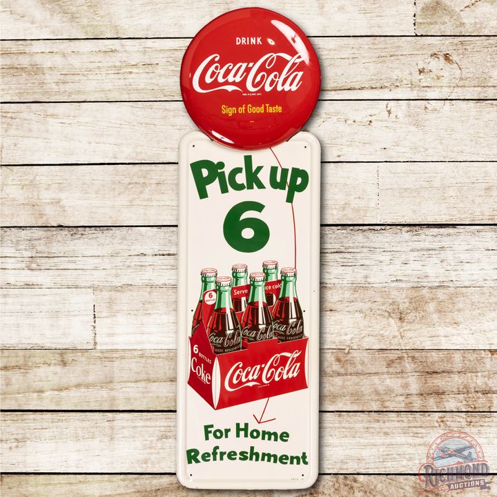Coca Cola 2 Piece Pilaster Pick Up 6 w/ 6 Pack Tin Sign