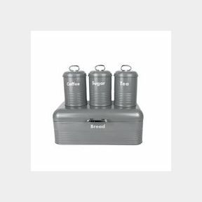 Totally Home Retro Breadbin Steel Design with 3 Piece Matching Canister Set Grey | BREADBIN DENTED
