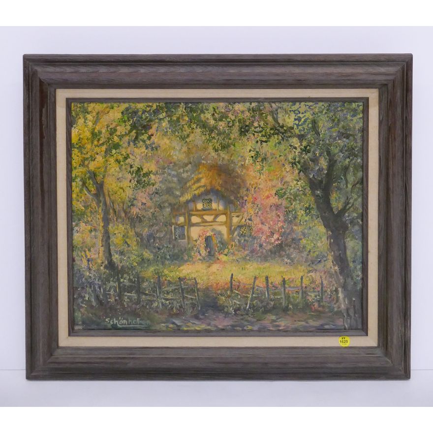 Schon Hofen Cottage Scene Oil Painting Framed- 22x26''