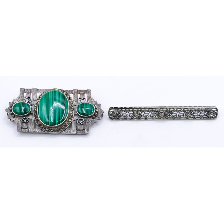 Box Art Deco Style Sterling & Stone Bar Pins