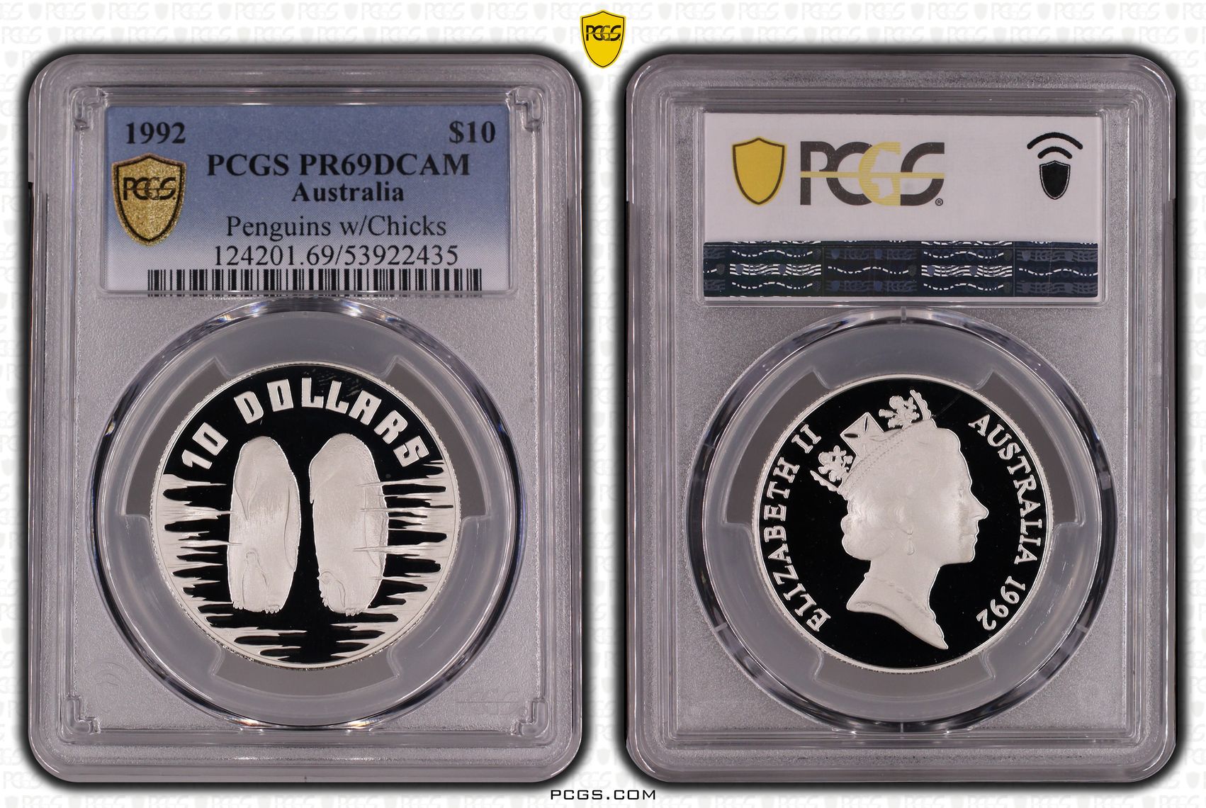 Penguins w/Chicks, Ten Dollar, 1992, PCGS PR69DCAM