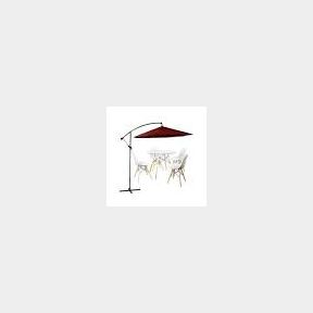 PERFECT GARDEN TABLE WITH 4 CHAIRS AND MAROON UMBRELLA