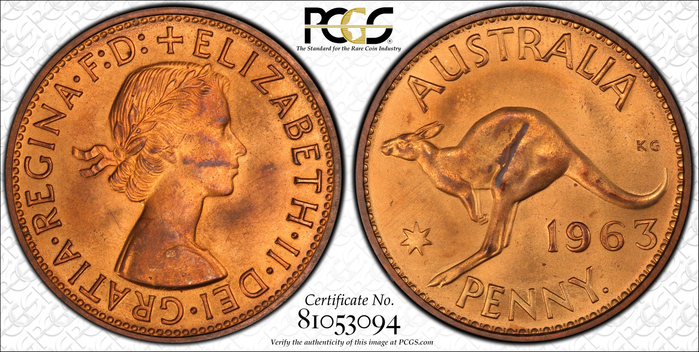 Elizabeth II, Penny, 1963, PCGS PR64RB