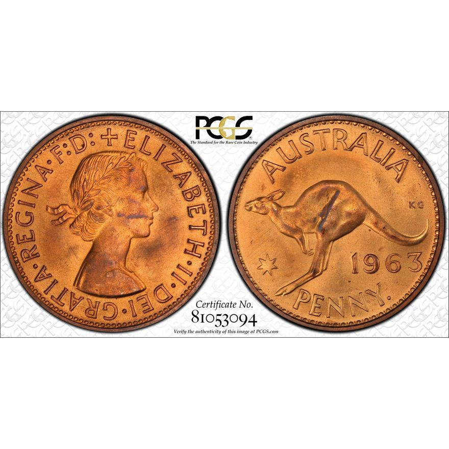 Elizabeth II, Penny, 1963, PCGS PR64RB