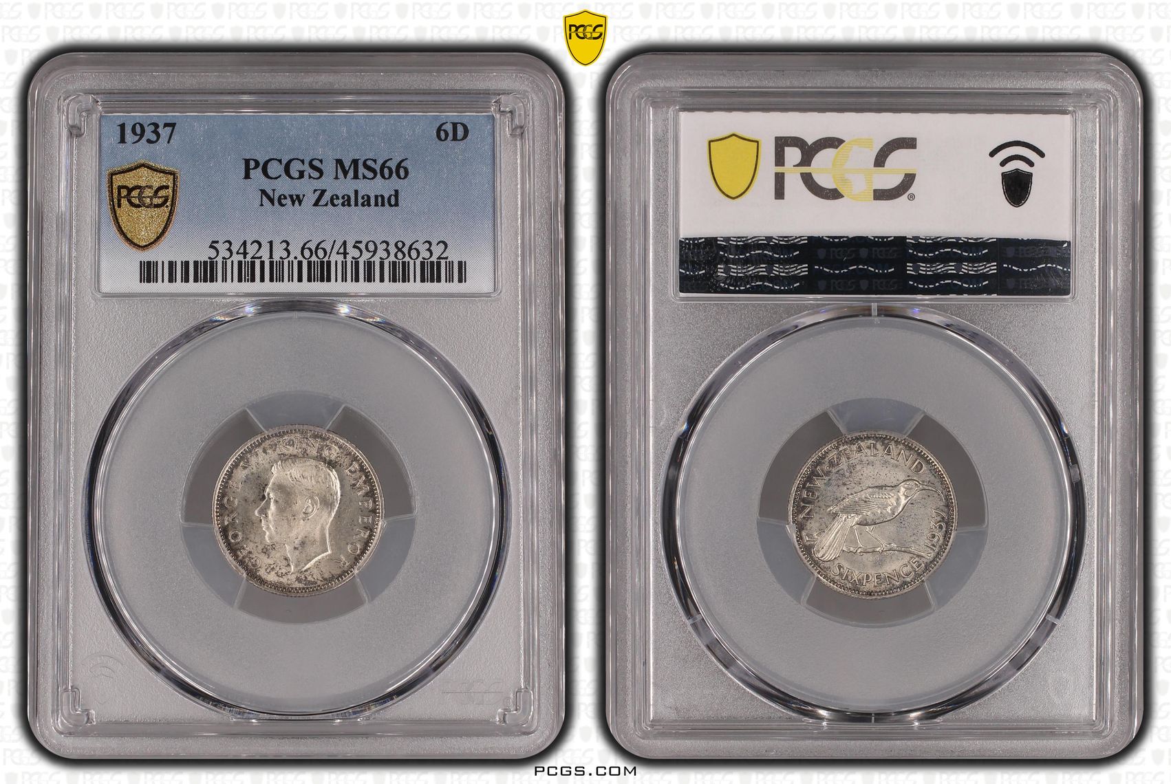 1937 New Zealand Sixpence Silver PCGS - MS66 POP 6/0 -632