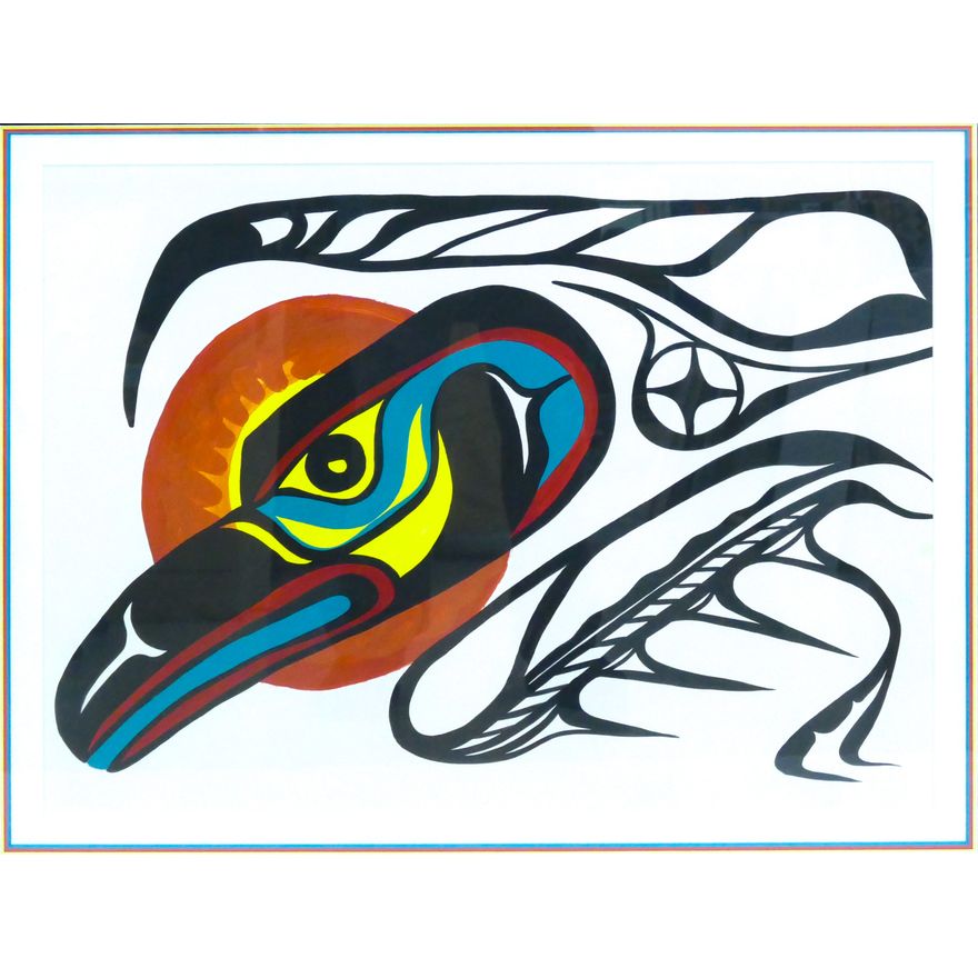 Kevin Della (Makah) ''Raven'' Acrylic on Paper Framed 31''x38''