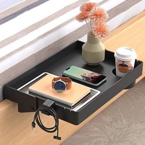 SPACELEAD BEDSIDE SHELF FOR BED COLLEGE DORM ROOM CLIP ON NIGHTSTAND WITH CUP HOLDER & CORD HOLDER -TRAY TABLE CADDY FOR STUDENTS
