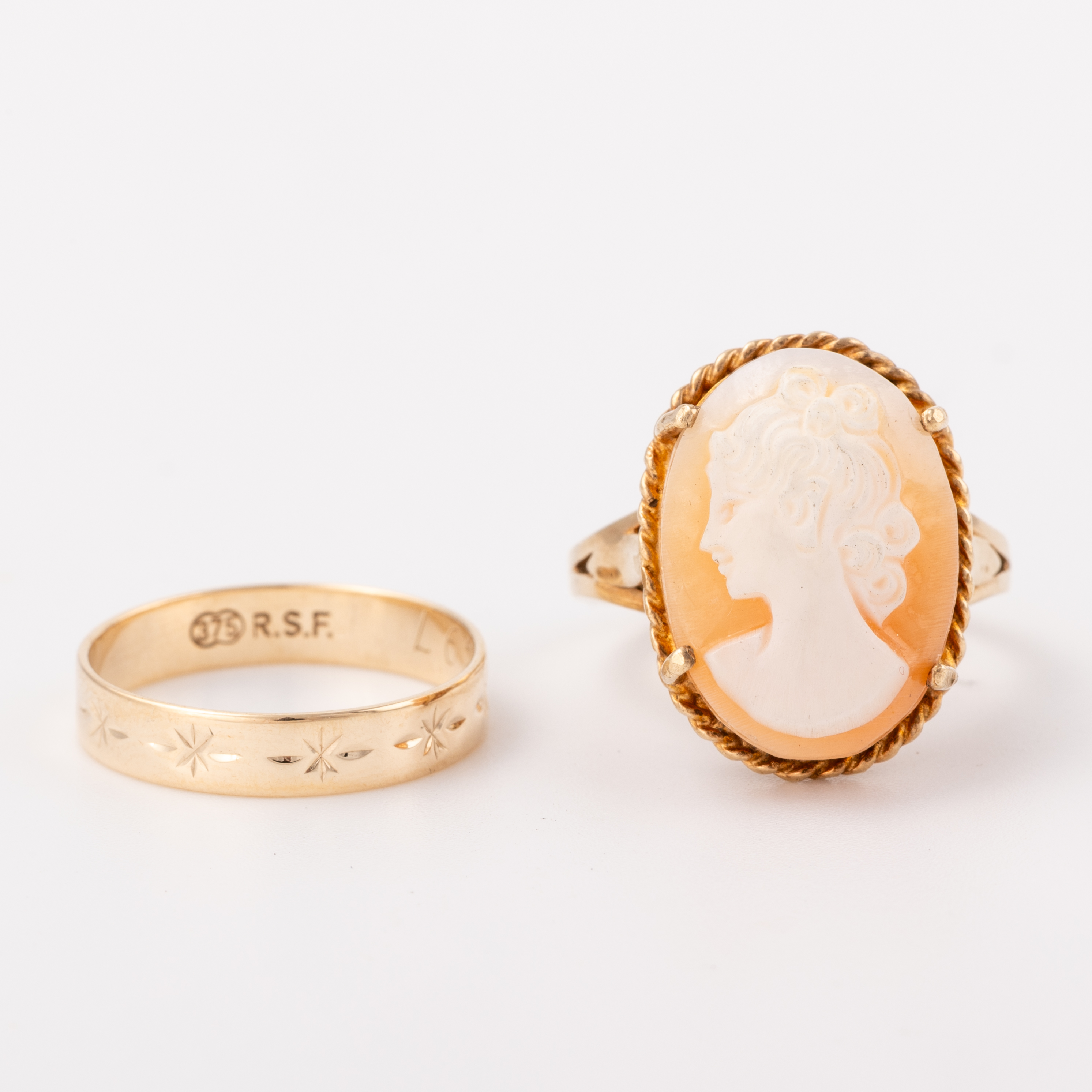 Cameo Ting & Patterned 9ct Gold Rings