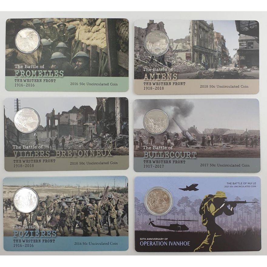 Six Commem. 50c Unc Carded Coins