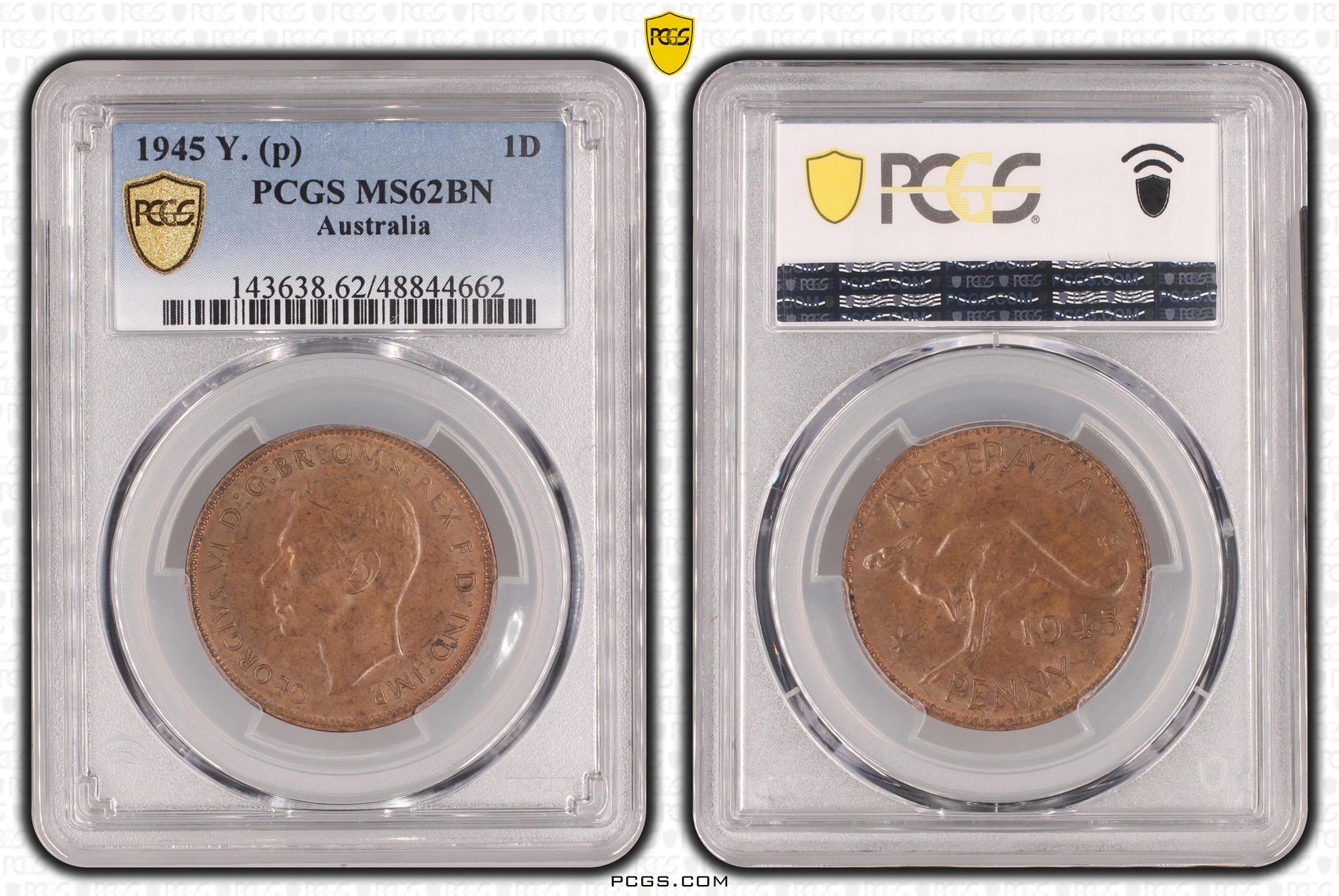 George VI, Penny, 1945-Y., PCGS MS62BN