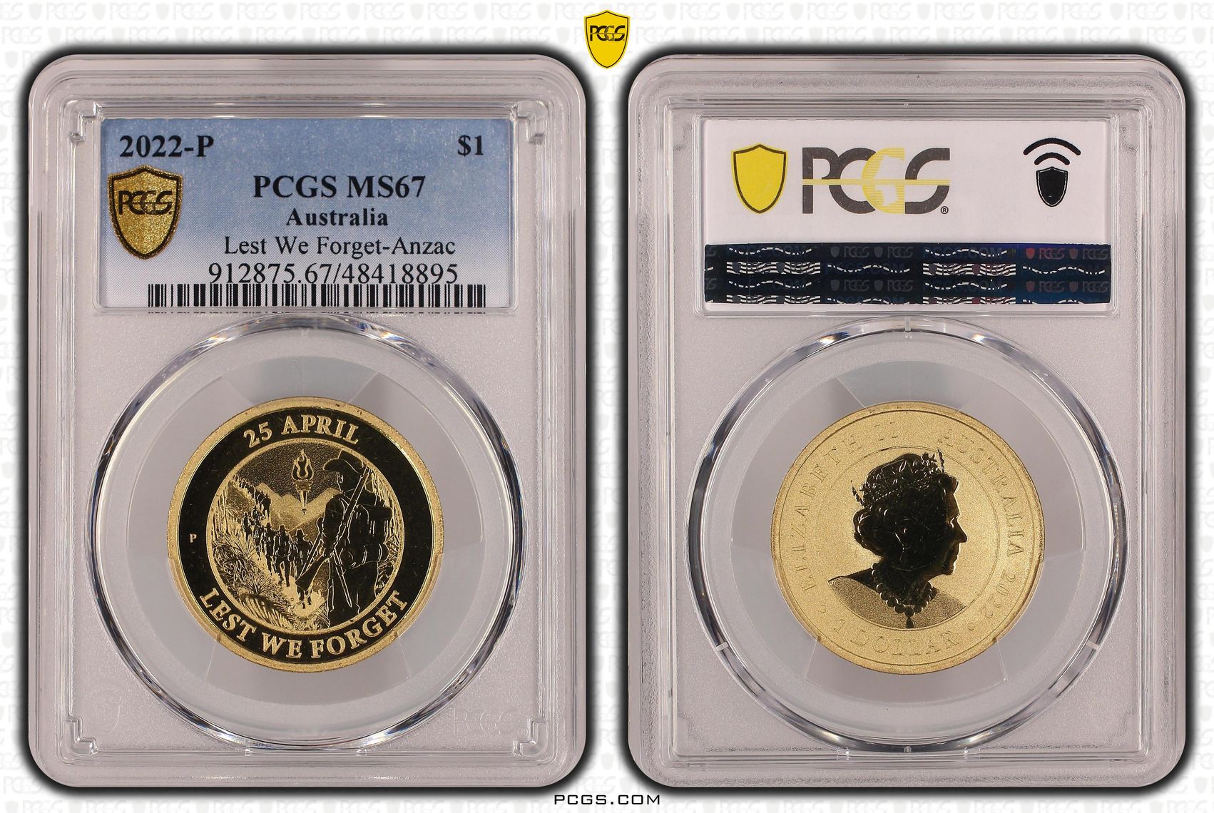 Lest We Forget-Anzac , One Dollar, 2022-P, PCGS MS67